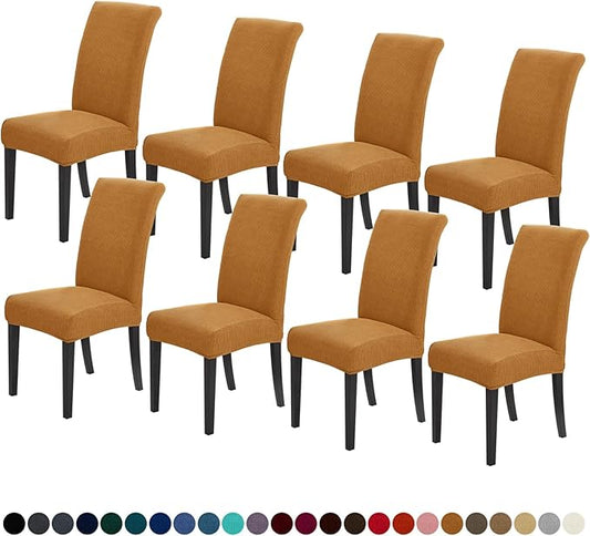 Joccun Chair Covers for Dining Room Set of 8, Dining Chair Slipcovers Stretch Dining Room Chair Covers Seat Protector,Washable Parsons Chair Cover for Home,Hotel,Banquet(Gold,8 Pack)