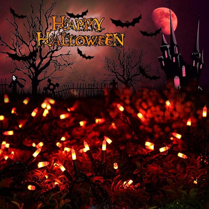 ODEETRONIC Orange Halloween String Lights, 2 Packs Total 43.26ft 200 Count Incandescent Orange Lights, 120V UL Certified Connectable Halloween Mini Light for Indoor/Outdoor Spooky House & Party Decor