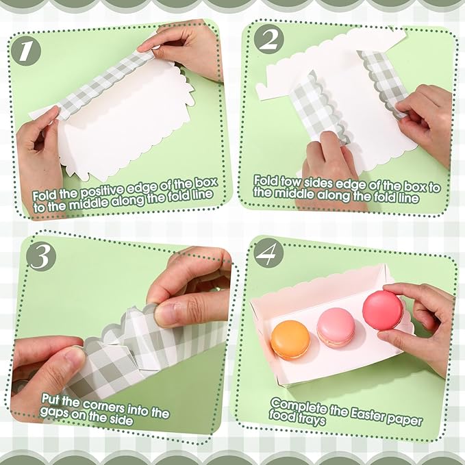 48 Pcs Gingham Party Supplies Sage Green Gingham Paper Food Trays Green and White Nacho Boat Trays Disposable Snack Holder for Spring Birthday Party Baby Shower Bridal Wedding Supplies