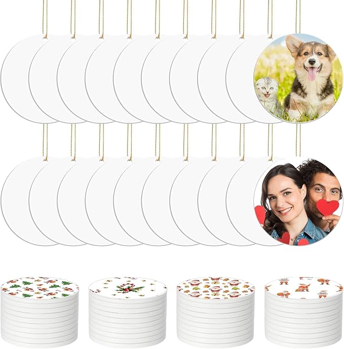 30 Pcs Sublimation Ceramic Ornaments Blank Double-Sided 3 inch Round Sublimation Ornament Blanks for Heat Press Printing Crafting DIY Personalized Christmas Home Decor