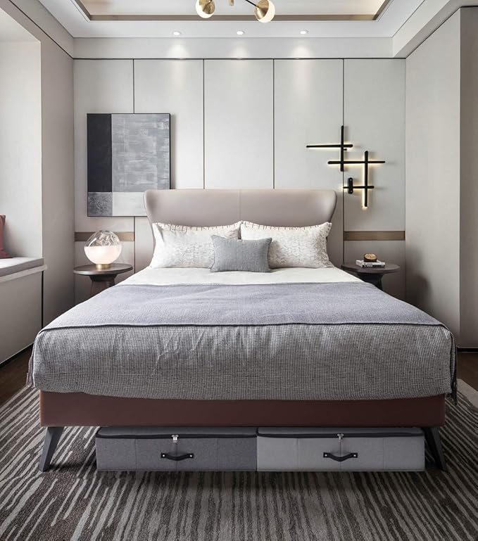 2PCS Foldable Under Bed Storage Box with Plastic Support Liner, Handles, Zipper lid, Blankets Clothes Comforters Storage Bin Organizer for Bedroom and Closet, 29×15×7inch, Black Grey