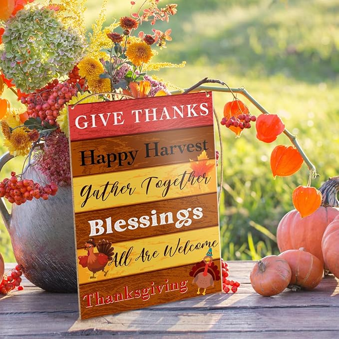 Thanksgiving Decorations Hanging Sign, Autumn Fall Decor Rustic Turkey Wooden Wall Sign Thanksgiving Decorations, Gather Together Blessings