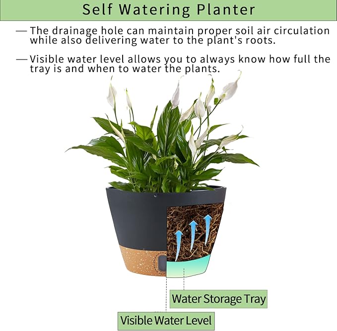 2 Pack Hanging Planters for Indoor Outdoor Plants, 10 Inch Hanging Flower Pot Basket with Drainage Hole with Removable Tray&Hooks Self Watering Plant Pot for Hanging Plants, Dark Grey