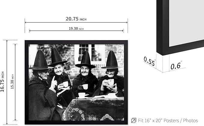 Poster Master Classic Photograph Poster - Vintage Halloween Print - Gift for Artist, Friend - Witches Tea Party, Old Women Smiling, Wearing Robes - Wall Decor for Living Room, 16x20 Black Framed