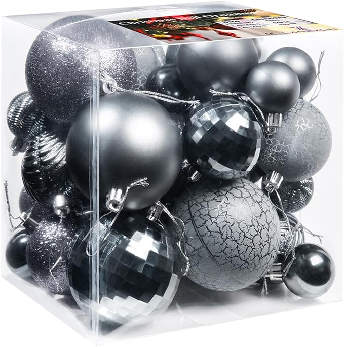 LANGXUN 36pcs Gery Christmas Tree Decorations Balls, Bolas De Navidad, 2025 Christmas Decor, Indoor Outdoor Shatterproof Christmas Ornaments, Xmars Party Wedding Suppiles