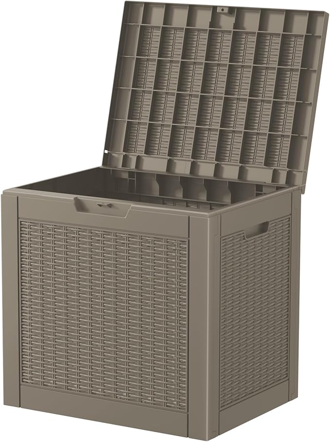 Vixzen 31 Gallon Resin Deck Box - Lockable Outdoor Storage for Patio Cushions, Garden Tools, Pool Supplies，Grey
