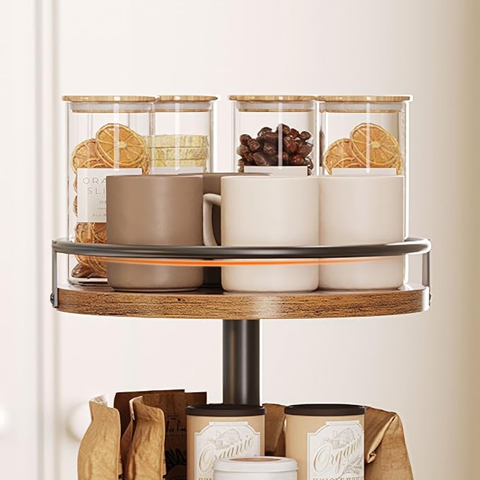 HOOBRO 3-Tier Lazy Susan Organizer, Rotating Spice Rack, Turntable Spice Rack, Vertical Storage Organizer, for Kitchen Countertop, Vanity, Dining Table, Rustic Brown and Black BF09TL01