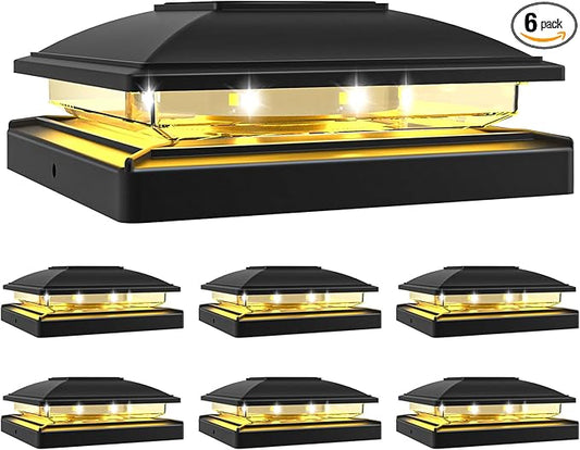 VOLISUN Solar Post Cap Light Outdoor,Solar Fence - Post Lights Waterproof for 4x4/5x5/6x6 Wooden/Vinyl,Black Deck Cap Light Solar Powered with Warm White for Garden/Patio/Porch 6pack