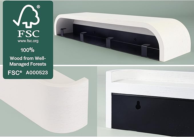 OLEEK Wall Mounted Coat Rack with Shelf - Wall entryway Shelf with Hooks - entryway Hooks - Modern Coat Rack - Wooden Mount for Home Decor - Jacket Hanger