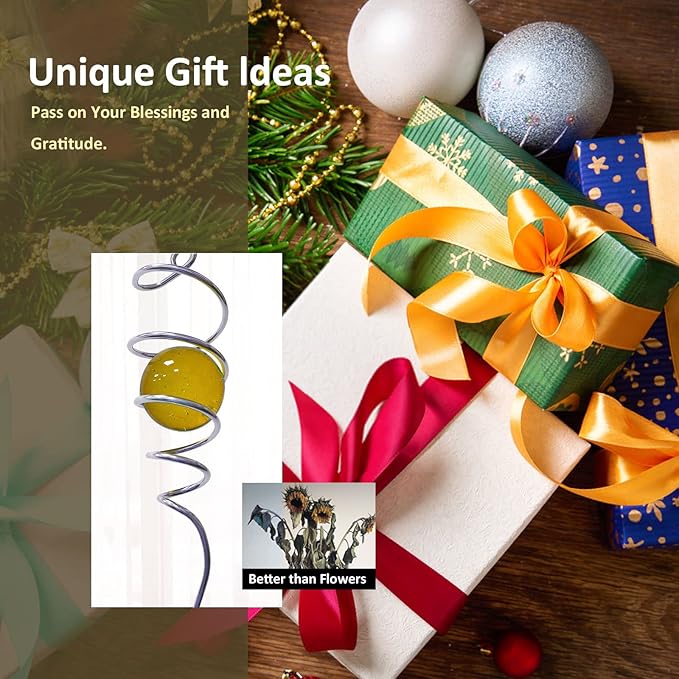 Gazing Ball Spiral Decorative Tail Wind Spinner Sun Catcher 11inch Tail and 2 inch Glass Orb. Wind Spinner Stabilizer Indoor Outdoor Garden Decoration -13 inch Height(Gold)