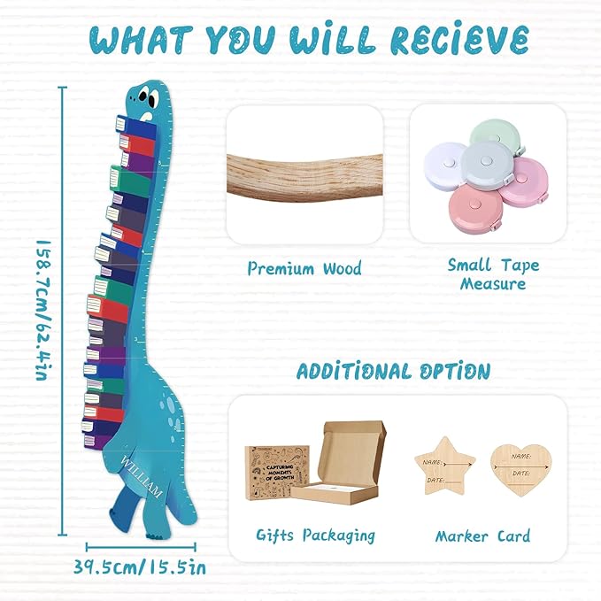 Personalized Name Growth Chart for Wall, Dinosaur Book Wooden Growth Chart Kids Height Chart, Wall Measurement for Kids, Height Chart for Wall, Growth Ruler for Toddler Playroom Decor