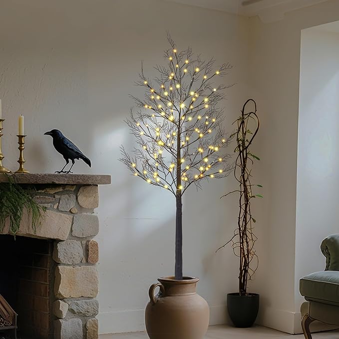 Lightshare 6FT Lighted Willow Tree with 120 Warm LED Lights, Spooky Bare Branch Tree for Indoor Outdoor Decoration, Bendable Branches, Holiday Décor for Porch, Party, Home, Halloween & Christmas