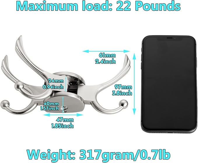 Swivel Coat Hook 2 Pack Heavy Duty Space Saving Towel Rope Hook Wall Mount Triple Swing Arms for RV Bathroom Kitchen Garage,Brushed Nickel