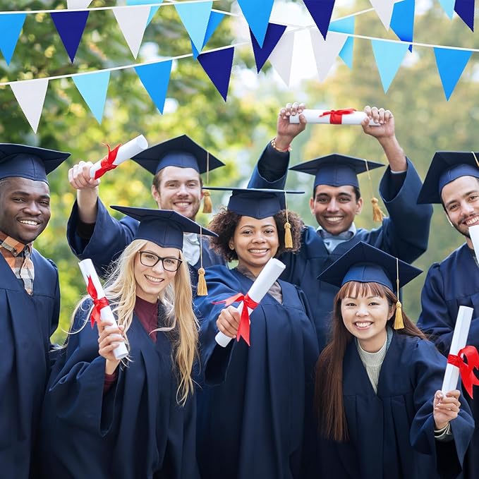MARFOREVER 30 Pcs Royal Blue White Pennant Banner Flags, Blue Party Decorations Fabric Triangle Flag Bunting Garland for Outdoor Garden Birthday Wedding Bridal Baby Shower Nautical Party Supplies