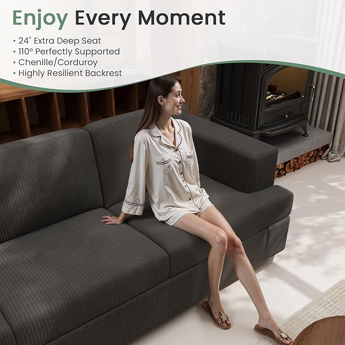 2 Piece Set Comfy Sofa Couch, 2 3-Seater Sofa with Deep Seats, Modern Sleeper Couch for Living Room, Black Corduroy