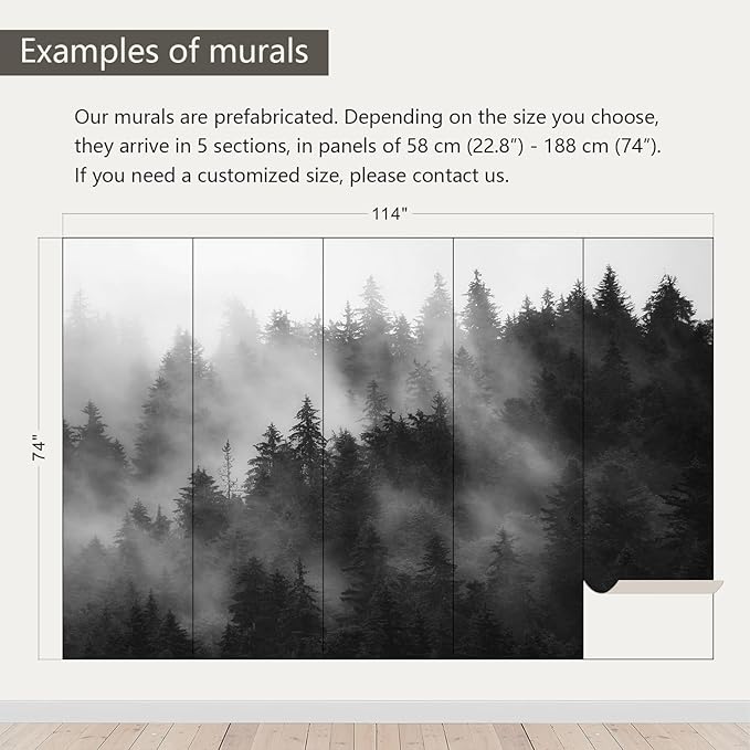 AFZEVEB-Dark Misty Forest Wallpaper Wall murals for Bedroom 114"x74" (Not Peel and Stick)