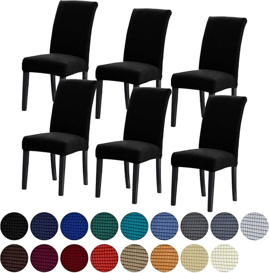 Howhic Stretch Chair Covers for Dining Room Set of 6, Removable Washable Dining Room Chair Covers, Dining Chair Slipcovers Seat Protector, Great for Home Upholstery and Banquet (Black, 6 Pack)