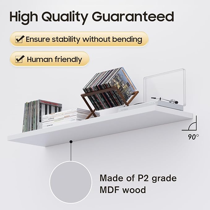 Large Floating Shelves for Wall Set of 2 Wooden Wall Shelves 24 in x 12.75 in x 2 in Room Decor Long Shelf with Invisible Wall Mount Bracket for Bedroom Kitchen Living Room White