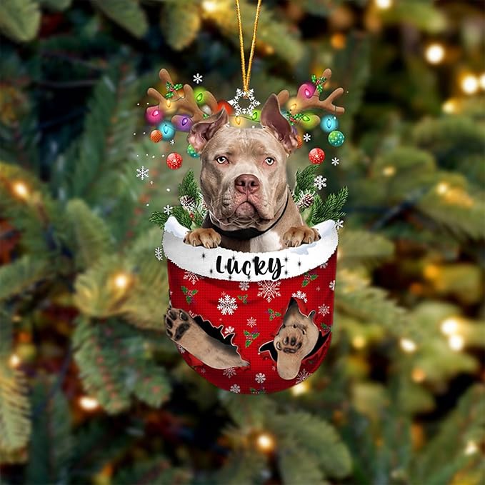 American Bully Dog Christmas Ornament, American Bully in Snow Pocket Christmas Tree Ornament, Dog Lovers Gift Idea Xmas Decor, Christmas Decorations for Tree, Christmas Ornament Gift for Dog Lovers