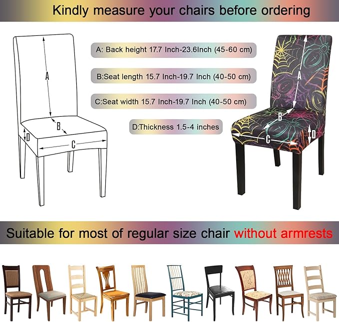 JQinHome Spider Halloween Chair Slipcover,Web Black Chair Covers Set of 4, High Stretch Washable Chair Protector Cover for Dining Room, Kitchen,Home Party,Wedding Ceremony(Spider,4PC)
