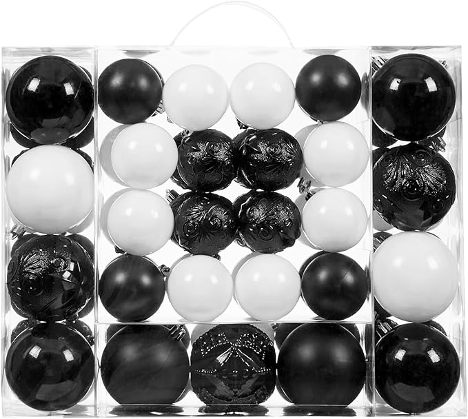 87-Pack Shatterproof Christmas Ball Ornaments Set, Christmas Tree Decorations with Hand-held Gift Package for Xmas Tree Holiday Wedding Party (Black and White)