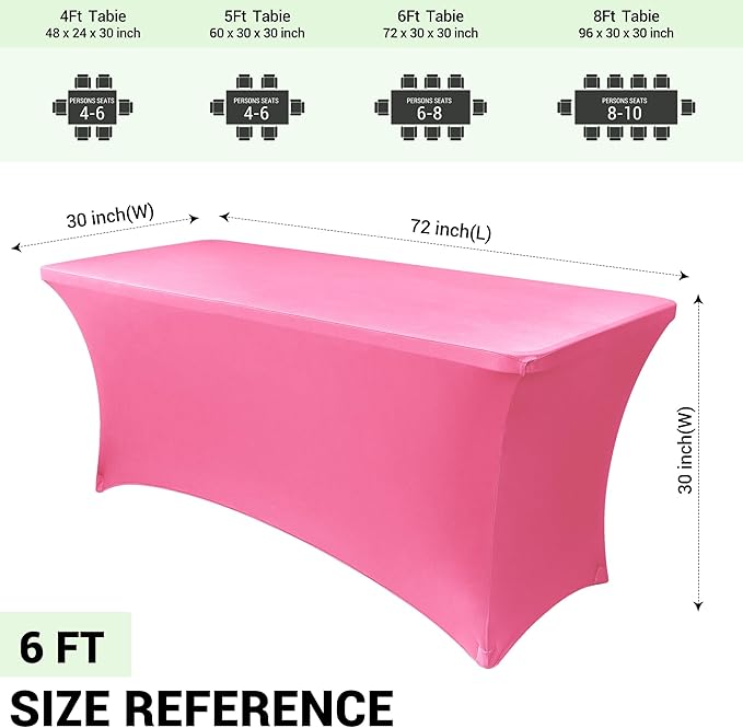 Obstal Spandex Table Cover 6ft Fitted Tablecloth Rectangular - Stretch Rectangle Folding Table Cloth for Birthday Party Wedding Banquet, Dark Pink, 72L x 30W Inch