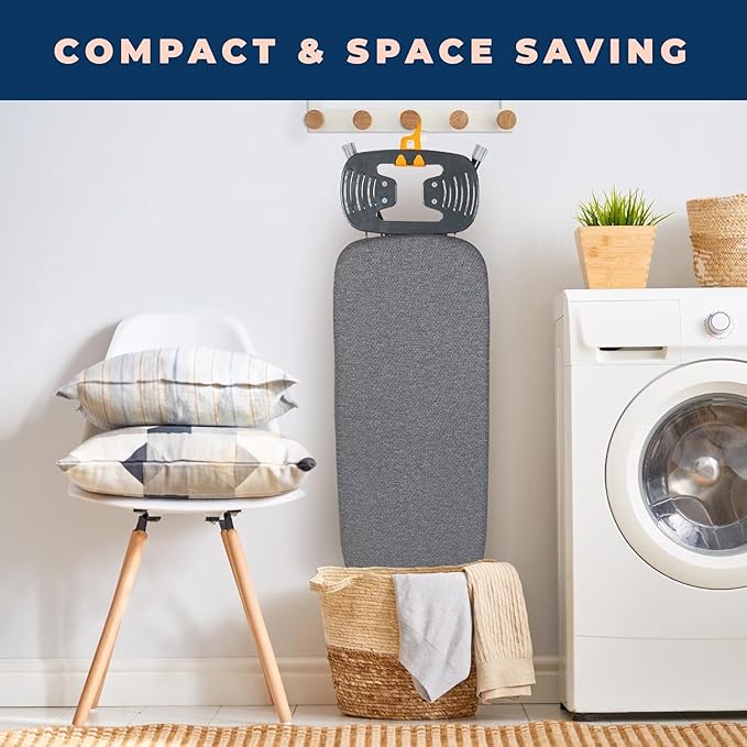 Ironing Board with Iron Rest, Iron Board with 3 Layers Extra Thick Cover, Compact and Space Saver Foldable Ironing Board, Adjustable Height, Easy Storage with Smart Hanger and Lightweight Design