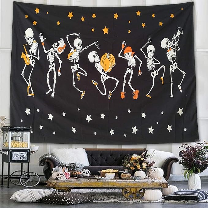NASKY Halloween Wall Tapestry - Skull Trippy Black and White for Room Party Decor (59.1" X 78.7" - 150x200cm)