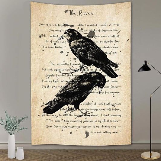 FEASRT The Raven Tapestry Nevermore Wall Decor Vintage Poe Gothic Rustic Home Room Raven Wall Hanging 40x60inch for Living Room Bedroom Dormitory Office GTQQAY1185