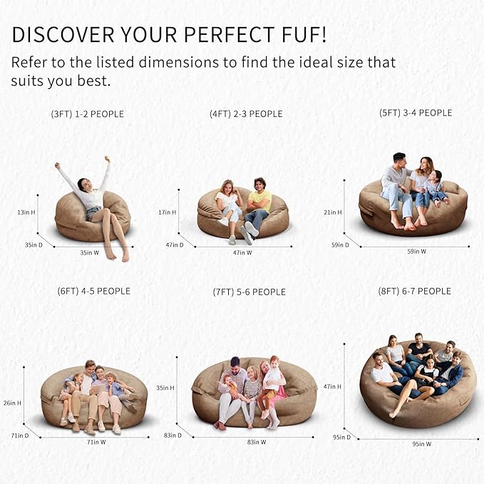 Bean Bag Chair for Adults 5FT,Soft Removable Cover for Teens/Girls Bedroom,Fluffy Giant Round Floor Beanbag Lounger Chairs (No Filler,Tan)