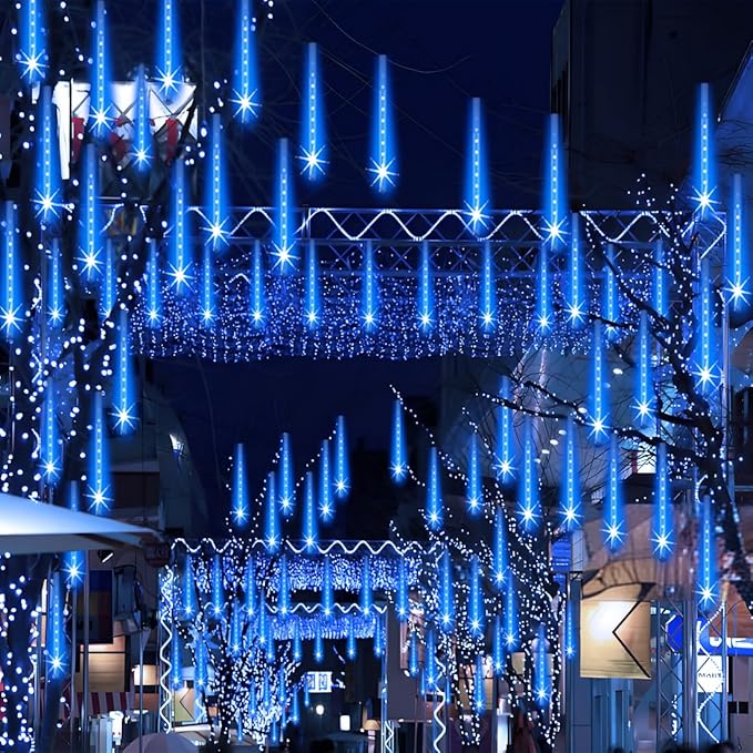 Christmas Lights Outdoor UL Certified 24 Tubes 576 LEDs (Equivalent to 3 Sets of 8 Tubes) Meteor Shower Lights Falling Rain Drop Icicle Light for Christmas Decorations Halloween Party, Blue