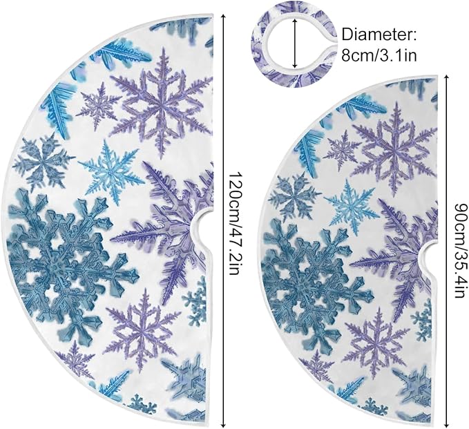 Christmas Purple Blue Snowflake Tree Skirt, Seasonal Tree Mat Holiday Party Supplies Ornaments Indoor Outdoor Decorations for Tabletop Trees 35.4 Inches