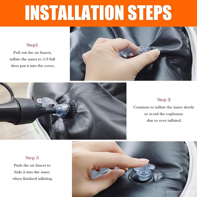 2 Pcs Outdoor Pouf, D21”x H9” Waterproof Outdoor Inflatable Ottoman with Foot Pump, Portable Patio Pouf for Garden Camping or Home Use