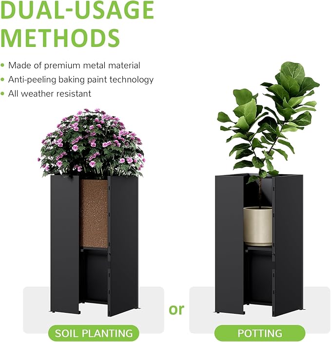 Set of 2 Planter Box Outdoor 30"H x 14.4"W x 13.6"D- Tall Planters for Outdoor Patio/Porch, All-Weather with Anti-dumping Kit, Durable Galvanized Steel, Modern Design for Plants, Flower, Garden