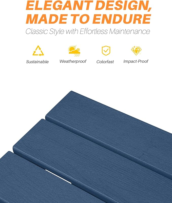 HDPE Outdoor Dining Table, 66.9” Rectangle Patio Dining Table for 6, All-Weather HDPE Outdoor Table with 2.2” Umbrella Hole, HDPE Patio Furniture for Deck, Backyard, Garden, Pool, Navy