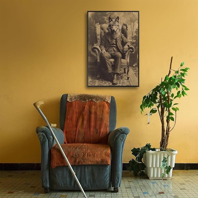 Werewolf Vintage Shoot Art Poster Print Canvas Wall Art Ideal for Dark Academia Gothic Occult Decor Living Room Bedroom Office Posters Decorations Creepy Picture 16X24inch Aluminum Framed
