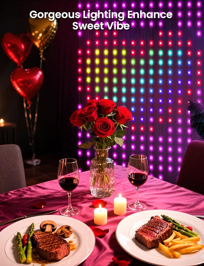 Smart LED Curtain Lights, RGB+IC Color Changing Holiday Wall Lights, 3.3x3.3ft 400 LEDs, Indoor Dynamic DIY String Lights, APP Remote Control, for Bedroom, Living Room, Window Decor, Party, Wedding