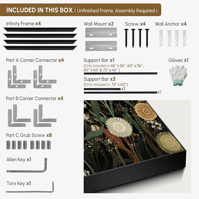 SIGNWIN 30"x60" Extra Large Framed Wall Art Whimsical Dandelion Field in Yellow and Green, Playful Botanical Print for Home Living Room Bedroom Decor (Frame Assembly Required)