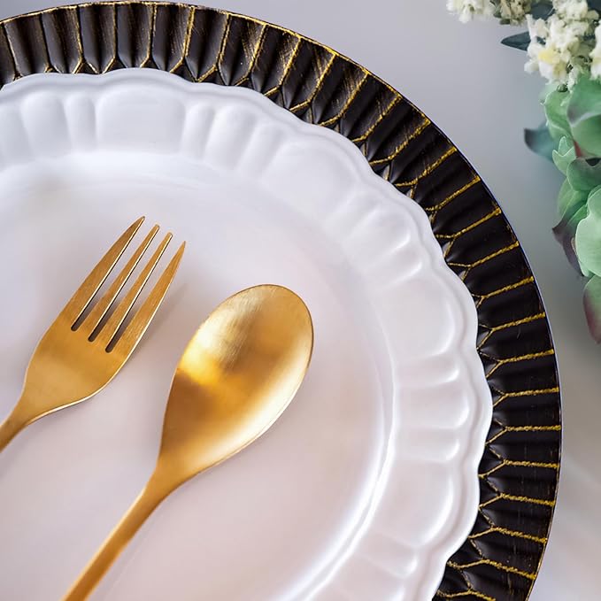 13" Black Chargers for Dinner Plates, Decorative Charger Plates, Plastic Charger & Service Plate 6 Pack Table Setting Bulk Wedding, Thanksgiving, Festival