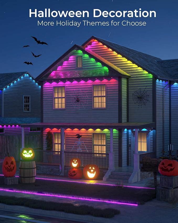 CINOTON Permanent Outdoor Lights 100ft, Smart RGBW Eaves Lights with 72 LEDs, IP67 Waterproof, 111 Scene Modes for Daily and Festival, Halloween Christmas Party Holiday Decor, APP/Voice/Remote Control