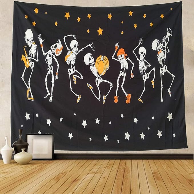 NASKY Halloween Wall Tapestry - Skull Trippy Black and White Wall Hanging for Room Decor (51.2" X 59.1"-(130x150cm))