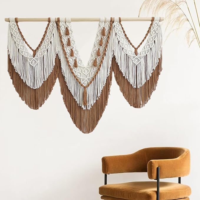 large macrame wall hanging - Boho Tapestry Macrame Wall Decor Art- Chic Bohemian Handmade Woven Tapestry Home Decoration for Bedroom Living Room Apartment Wedding Party - 43"x32" (Beige-Brown)
