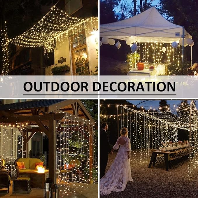 Solhice LED Curtain Lights Outdoor 30ft x10ft, 720 LED Plug in Hanging String Lights Indoor, Twinkle Light Backdrop for Outside Backyard Wedding Bedroom Décor, Warm White (Not Connectable)