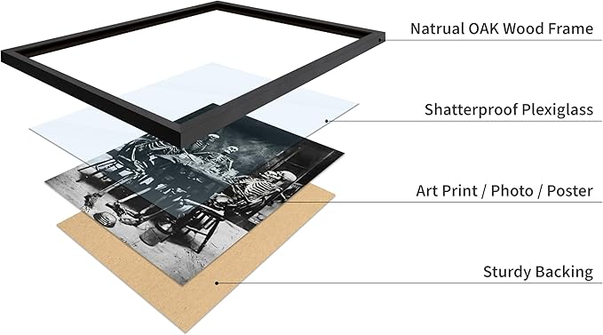 Poster Master Vintage Photograph Poster - Retro Daguerreotype Print - Gift for Artist, Friend - Skeletons Smoking at Table, Dinner Party, Goth - Wall Decor for Home, Dorm, 11x14 Black Framed