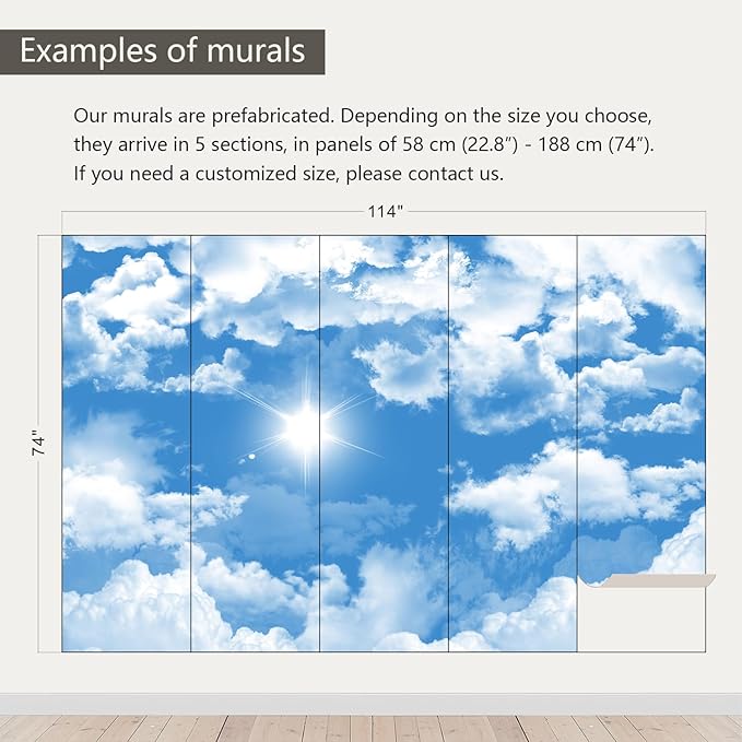 AFZEVEB-Ceiling Mural Blue Sky White Clouds Wallpaper for Living Room 114"x74"(Not Peel and Stick)