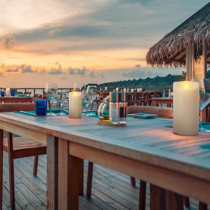 6 Pack 3"x7" Outdoor Waterproof Flameless Candles with Remote and Timer, Battery Operated Flickering LED Pillar Candles for Wedding Halloween Lantern Decoration, Ivory Plastic