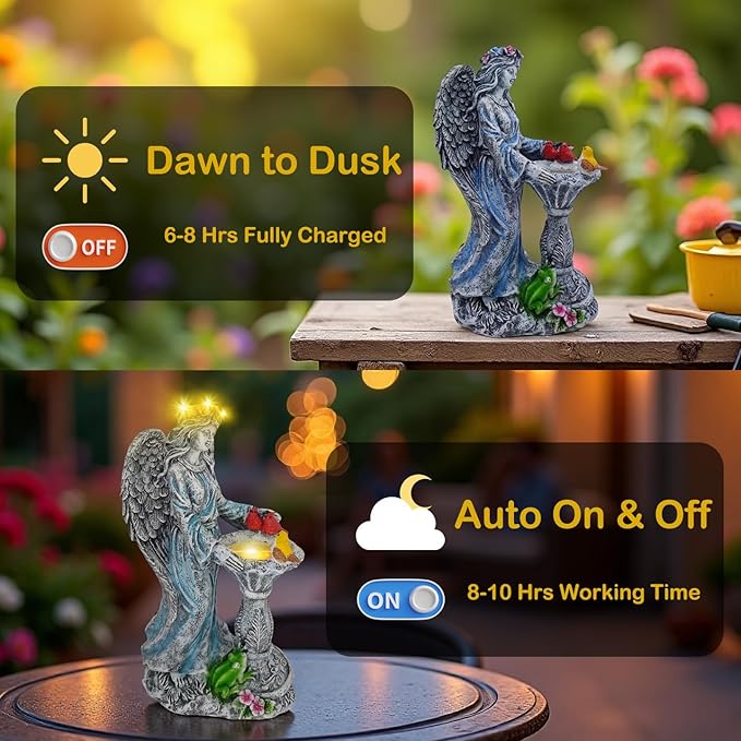 Mrocioa Solar Outdoor Garden Decor Angel Statue Light with Color Changing Birdbath, Waterproof Led Home Decor Figurine Lights for Yard Patio Front Porch, Housewarming Gifts for Thanksgiving Christmas