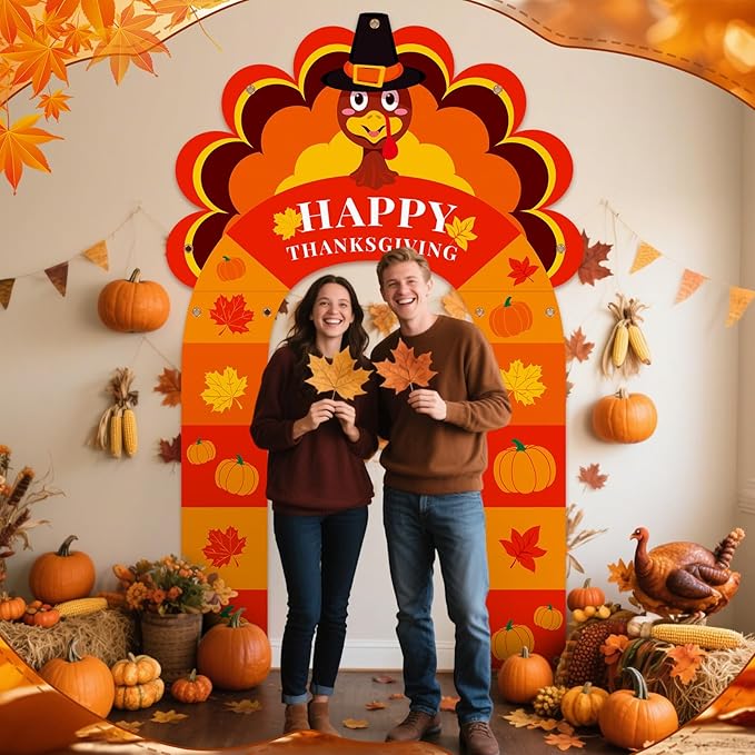 Thanksgiving Turkey Party Porch Banner Fall Pumpkin Maple Leaf Turkey Door Banner for Thanksgiving Decorations Porch Sign Photo Backdrop Outdoor Front Door Cover Indoor Wall Hanging Supplies