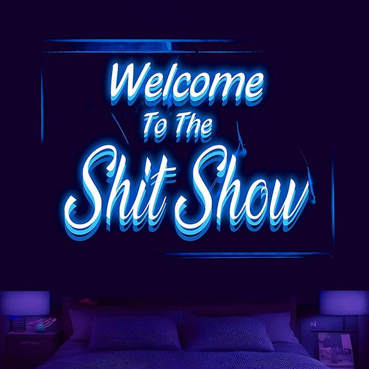 Welcome to the Shitshow Tapestry Blue Dorm Room Decor for Bedroom Wall Hanging Vintage 3D Word Art Flag Wall Tapestry for Living Room Dorm Party Decor (51 X 60 Inches)