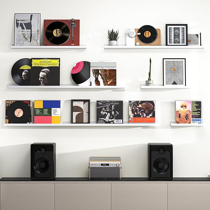 Heimlove Picture Ledge Shelf, Floating Shelves Set of 2, 72 Inches Long Large Picture Shelf for Wall with Ledge, Kids Bookshelf Wall Mounted for Living Room Bedroom Decor Books Photo Frames, White